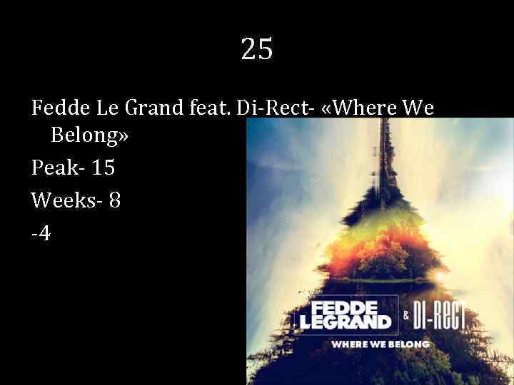 25 Fedde Le Grand feat. Di-Rect- «Where We Belong» Peak- 15 Weeks- 8 -4