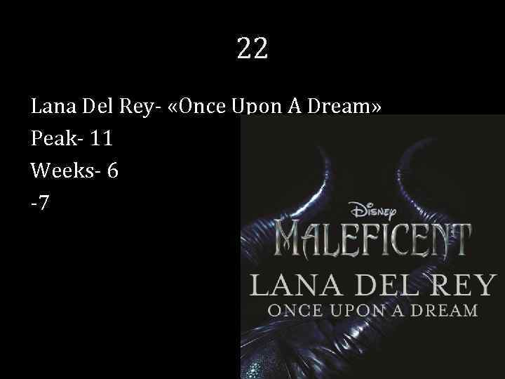 22 Lana Del Rey- «Once Upon A Dream» Peak- 11 Weeks- 6 -7 