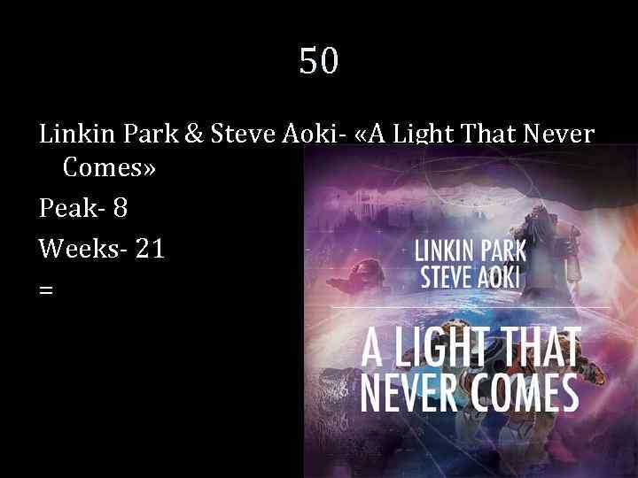 50 Linkin Park & Steve Aoki- «A Light That Never Comes» Peak- 8 Weeks-