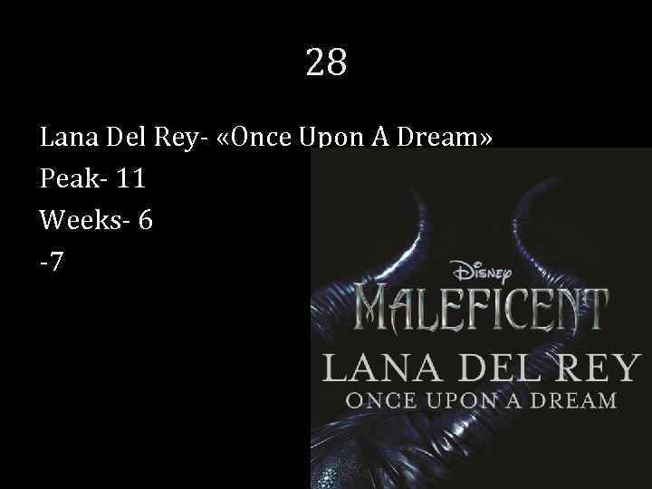 28 Lana Del Rey- «Once Upon A Dream» Peak- 11 Weeks- 6 -7 