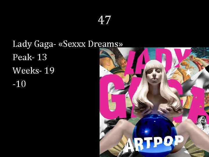 47 Lady Gaga- «Sexxx Dreams» Peak- 13 Weeks- 19 -10 