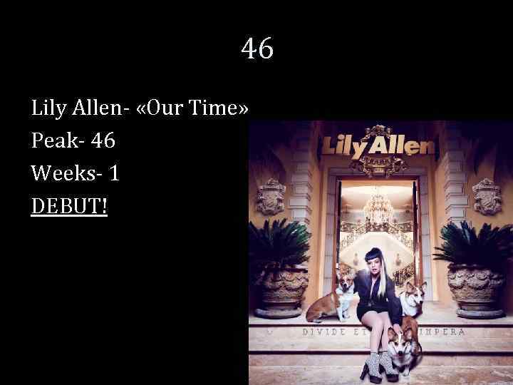 46 Lily Allen- «Our Time» Peak- 46 Weeks- 1 DEBUT! 