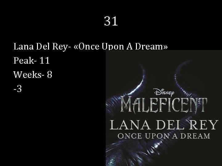 31 Lana Del Rey- «Once Upon A Dream» Peak- 11 Weeks- 8 -3 
