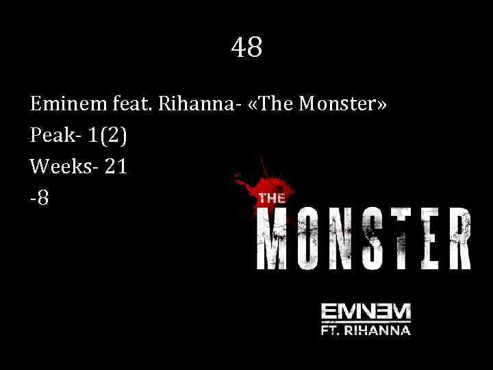 48 Eminem feat. Rihanna- «The Monster» Peak- 1(2) Weeks- 21 -8 