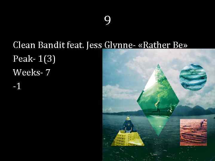 9 Clean Bandit feat. Jess Glynne- «Rather Be» Peak- 1(3) Weeks- 7 -1 