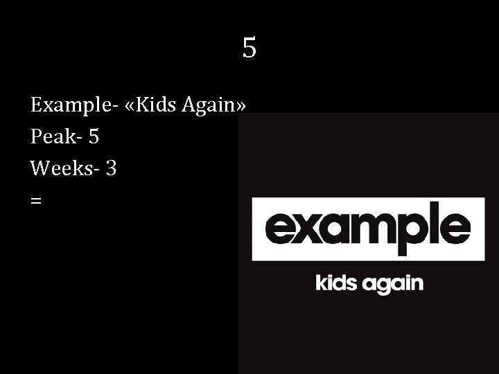 5 Example- «Kids Again» Peak- 5 Weeks- 3 = 