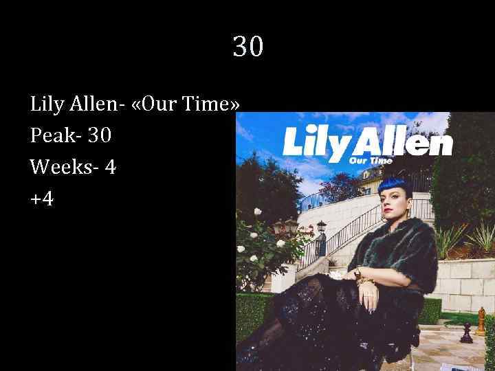 30 Lily Allen- «Our Time» Peak- 30 Weeks- 4 +4 