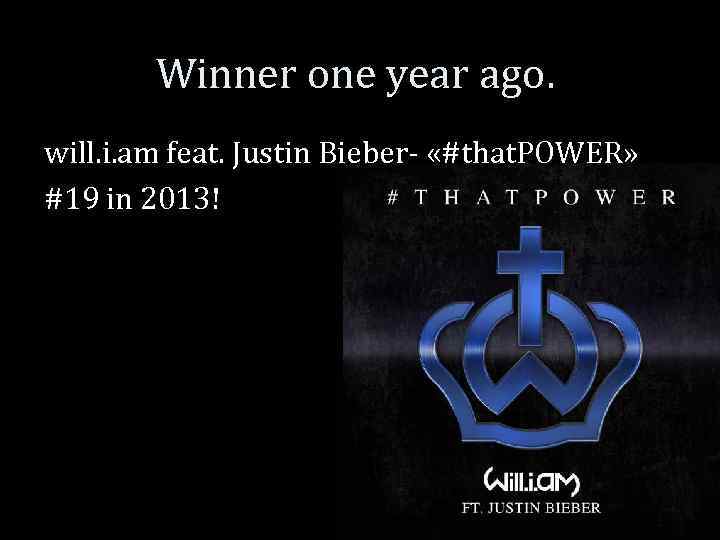 Winner one year ago. will. i. am feat. Justin Bieber- «#that. POWER» #19 in