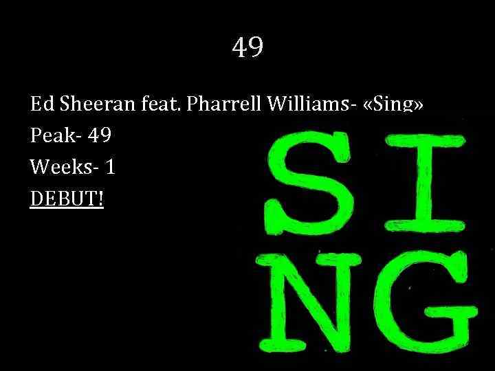 49 Ed Sheeran feat. Pharrell Williams- «Sing» Peak- 49 Weeks- 1 DEBUT! 