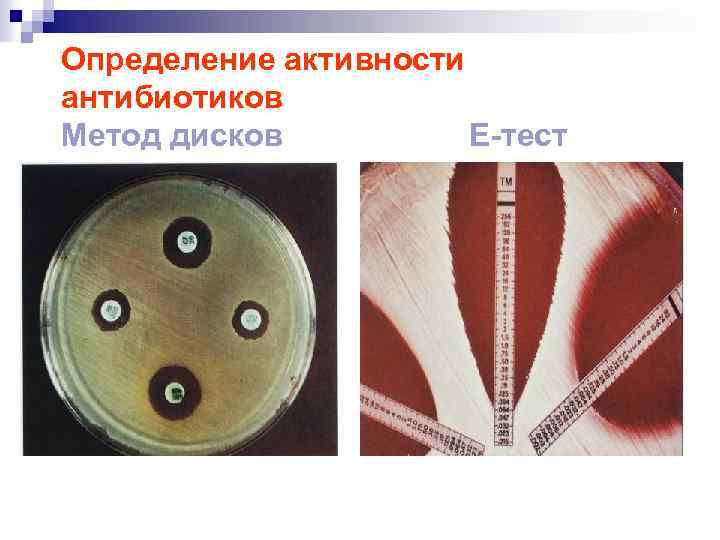 Определение активности антибиотиков Метод дисков Е-тест 