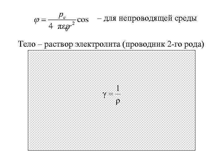 – для непроводящей среды Тело – раствор электролита (проводник 2 -го рода) 