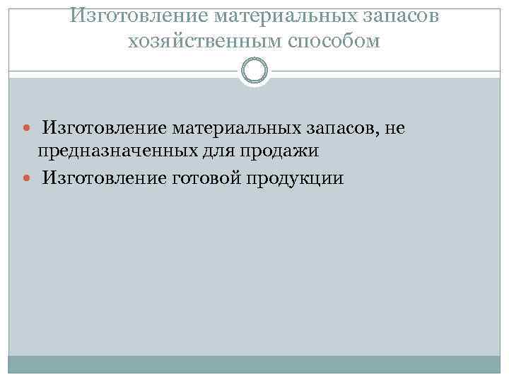 Изготовление материальных запасов хозяйственным способом Изготовление материальных запасов, не предназначенных для продажи Изготовление готовой