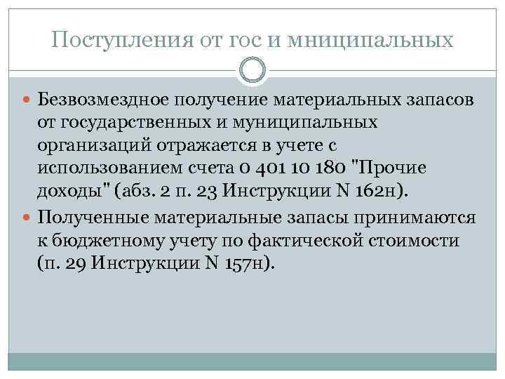Поступления от гос и мниципальных Безвозмездное получение материальных запасов от государственных и муниципальных организаций