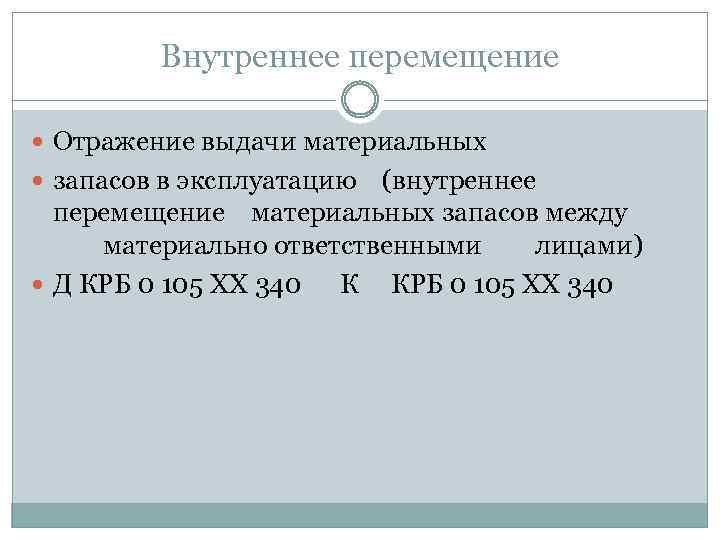 Внутреннее перемещение Отражение выдачи материальных запасов в эксплуатацию (внутреннее перемещение материальных запасов между материально