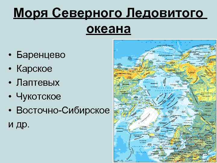 Моря Северного Ледовитого океана • Баренцево • Карское • Лаптевых • Чукотское • Восточно-Сибирское