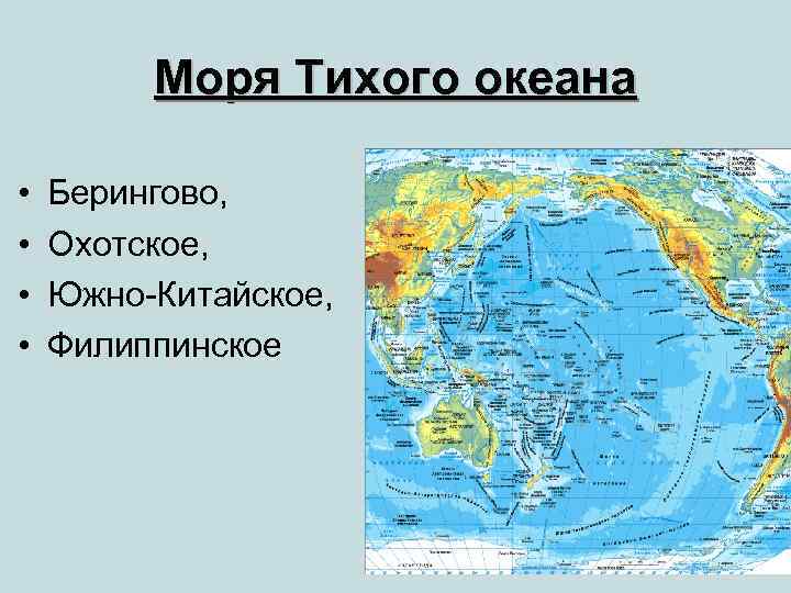 Моря Тихого океана • • Берингово, Охотское, Южно-Китайское, Филиппинское 