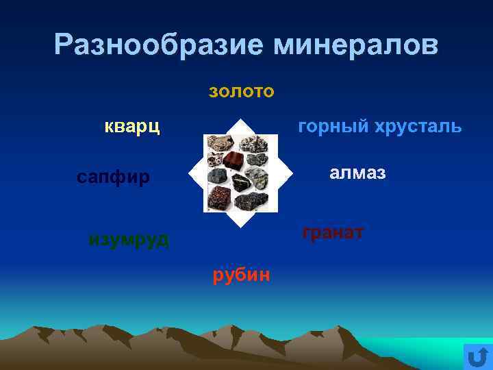 Разнообразие минералов золото кварц горный хрусталь алмаз сапфир гранат изумруд рубин 