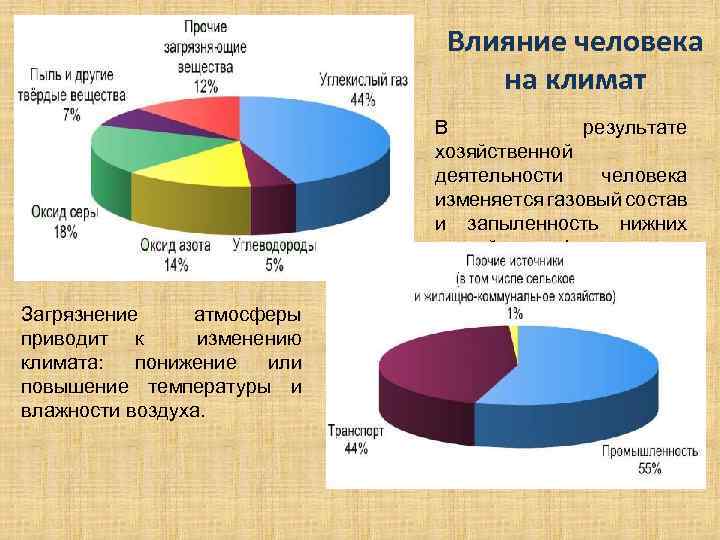 Влияние человека на климат В результате хозяйственной деятельности человека изменяется газовый состав и запыленность