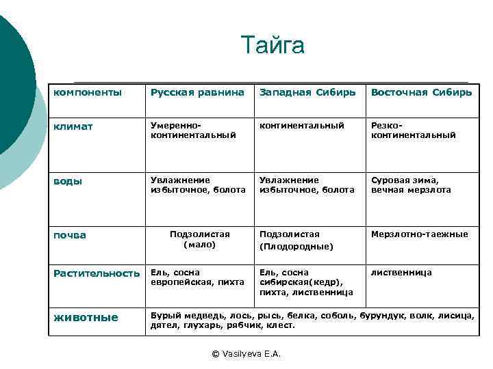 Тайга компоненты Русская равнина Западная Сибирь Восточная Сибирь климат Умеренноконтинентальный Резкоконтинентальный воды Увлажнение избыточное,