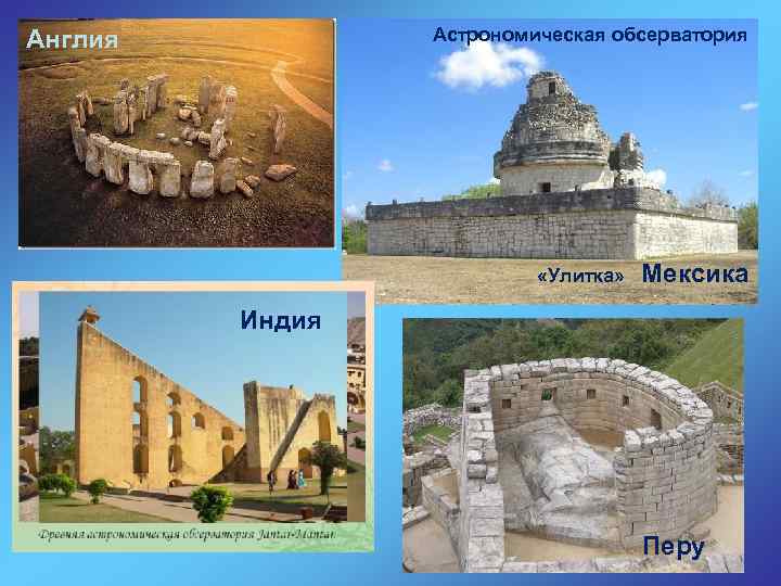 Астрономическая обсерватория Англия «Улитка» Мексика Индия Перу 