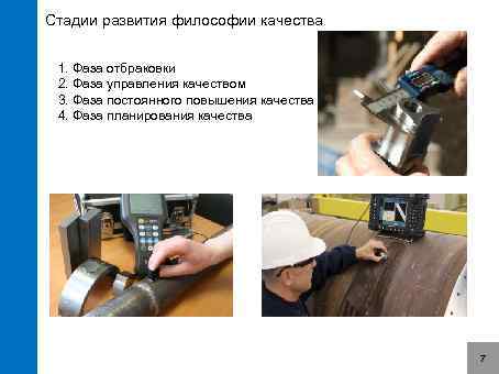 Стадии развития философии качества 1. Фаза отбраковки 2. Фаза управления качеством 3. Фаза постоянного
