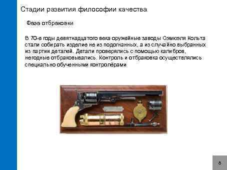 Стадии развития философии качества Фаза отбраковки В 70 -е годы девятнадцатого века оружейные заводы