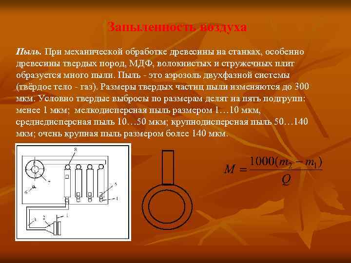 Запыленность воздуха Пыль. При механической обработке древесины на станках, особенно древесины твердых пород, МДФ,