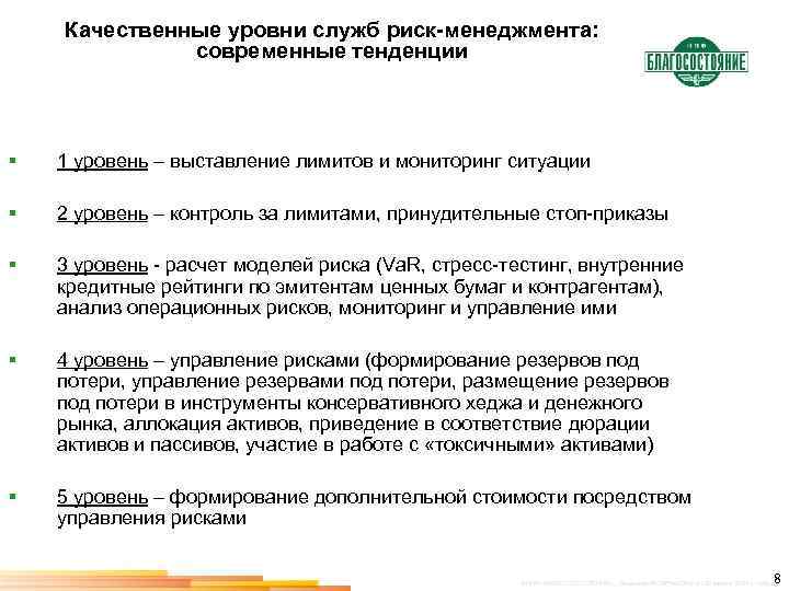 Качественные уровни служб риск-менеджмента: современные тенденции § 1 уровень – выставление лимитов и мониторинг