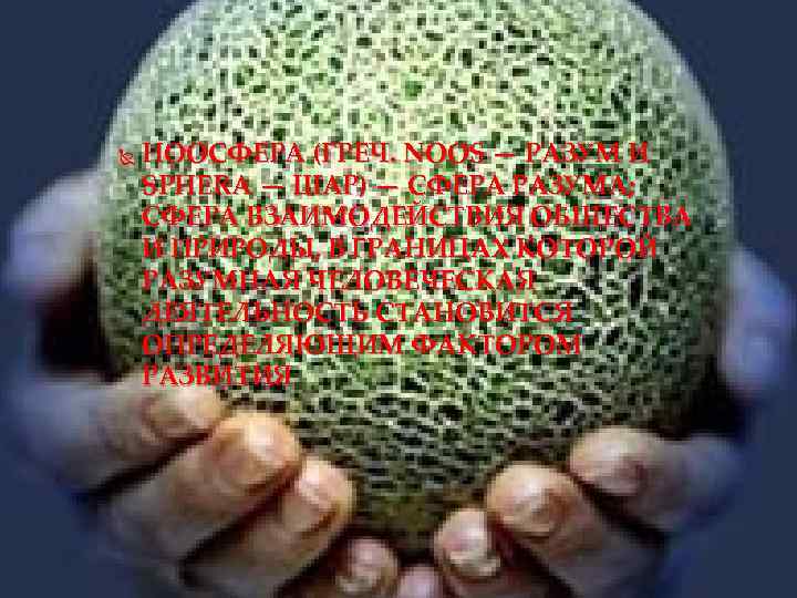  НООСФЕРА (ГРЕЧ. NOOS — РАЗУМ И SPHERA — ШАР) — СФЕРА РАЗУМА; СФЕРА