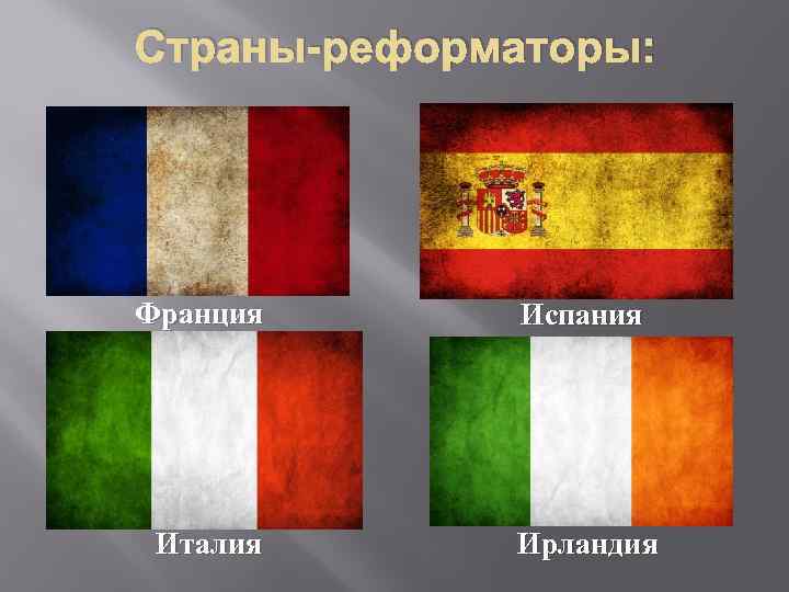 Страны-реформаторы: Франция Италия Испания Ирландия 