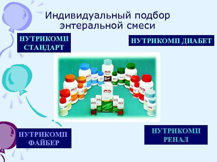 Индивидуальный подбор энтеральной смеси НУТРИКОМП СТАНДАРТ НУТРИКОМП ФАЙБЕР НУТРИКОМП ДИАБЕТ НУТРИКОМП РЕНАЛ 