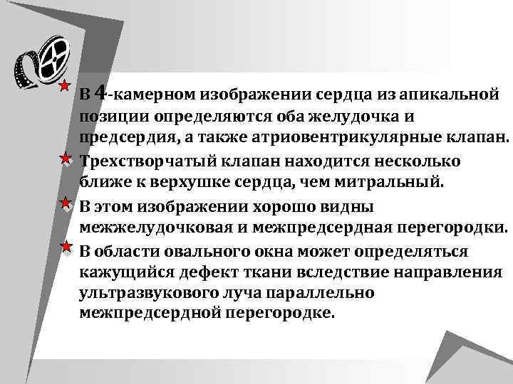 u В 4 камерном изображении сердца из апикальной позиции определяются оба желудочка и предсердия,