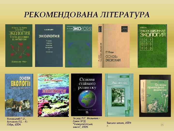 РЕКОМЕНДОВАНА ЛІТЕРАТУРА Білявський Г. О. , Бутченко Л. І. - К. : Лібра, 2004.