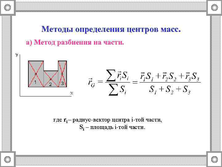 Методы определения центров масс. а) Метод разбиения на части. где ri – радиус-вектор центра