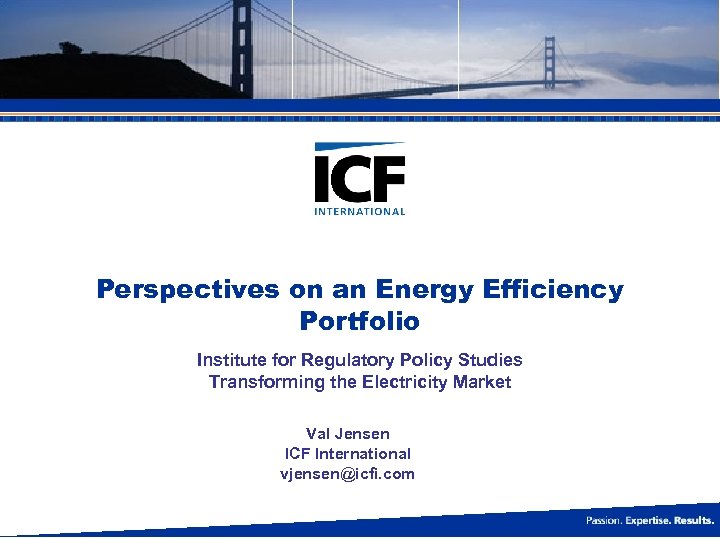 Perspectives on an Energy Efficiency Portfolio Institute for Regulatory Policy Studies Transforming the Electricity