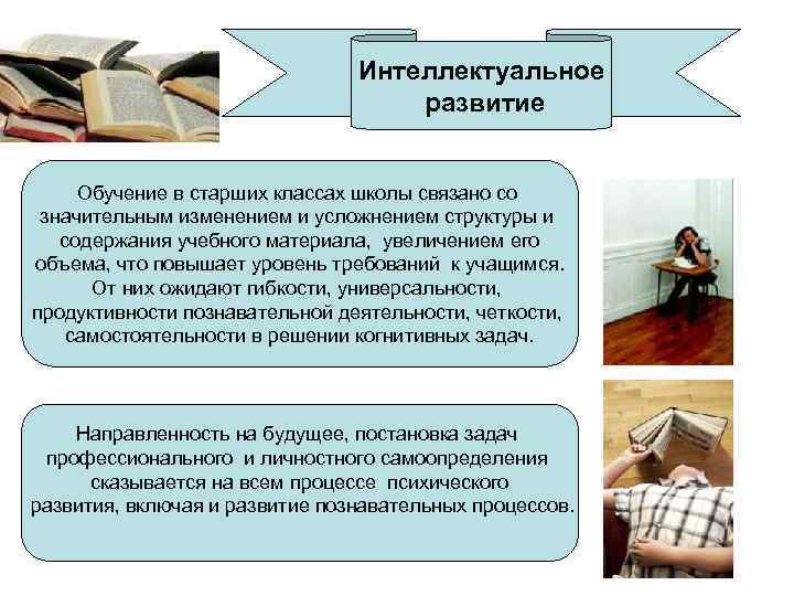 Интеллектуальное развитие Обучение в старших классах школы связано со значительным изменением и усложнением структуры