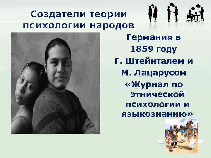 Создатели теории психологии народов Германия в 1859 году Г. Штейнталем и М. Лацарусом «Журнал