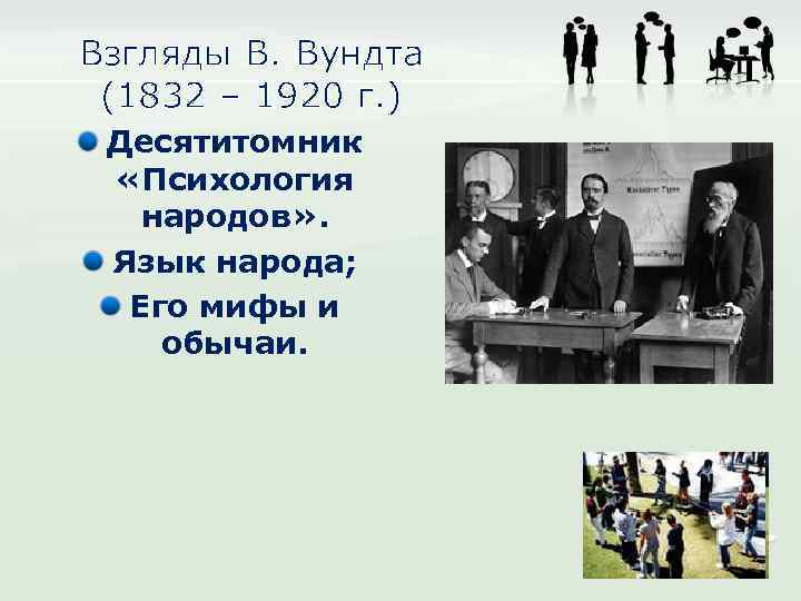 Взгляды В. Вундта (1832 – 1920 г. ) Десятитомник «Психология народов» . Язык народа;