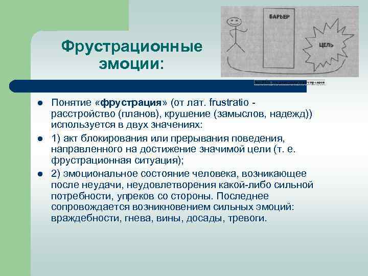 Фрустрационные эмоции: l l l Понятие «фрустрация» (от лат. frustratio расстройство (планов), крушение (замыслов,