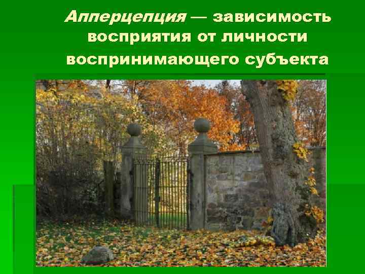 Апперцепция — зависимость восприятия от личности воспринимающего субъекта 