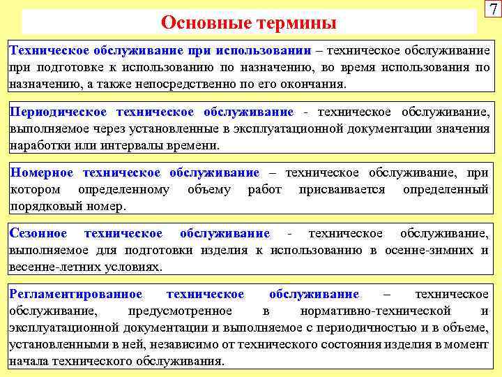 Основные термины 7 Техническое обслуживание при использовании – техническое обслуживание при подготовке к использованию