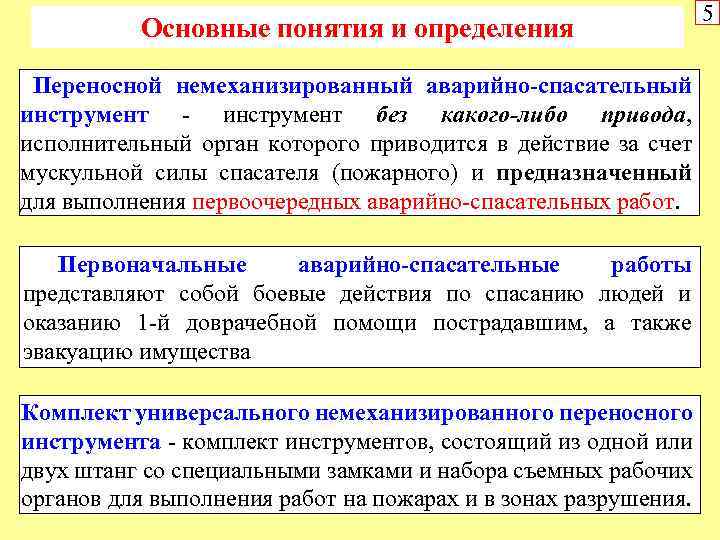 Основные понятия и определения Переносной немеханизированный аварийно-спасательный инструмент - инструмент без какого-либо привода, исполнительный