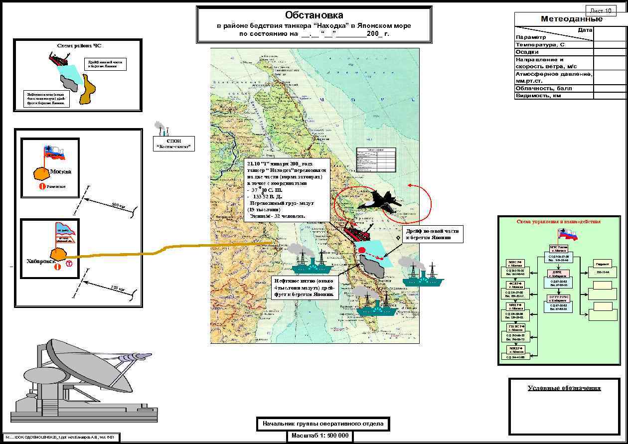 Лист 10 Обстановка в районе бедствия танкера “Находка” в Японском море по состоянию на