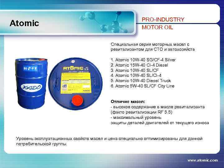 Atomic PRO-INDUSTRY MOTOR OIL Специальная серия моторных масел с ревитализантом для СТО и автохозяйств
