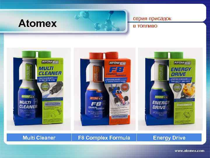серия присадок в топливо Atomex Multi Cleaner F 8 Complex Formula Energy Drive www.