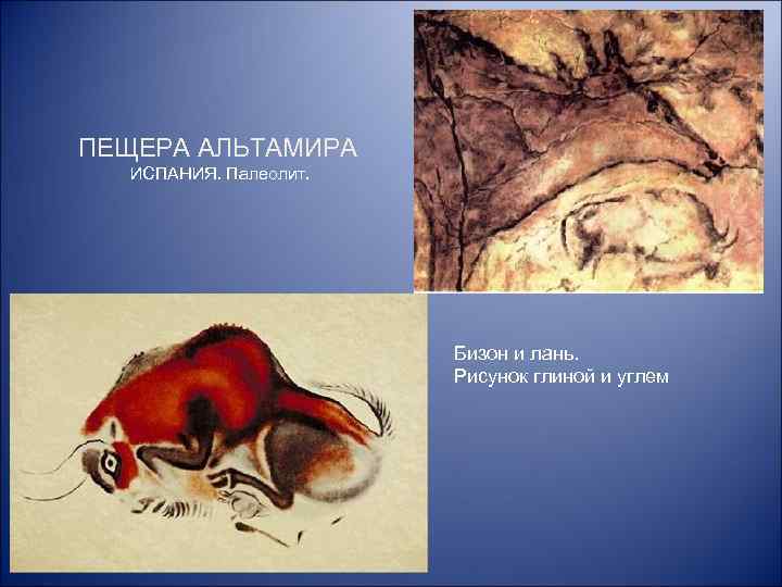ПЕЩЕРА АЛЬТАМИРА ИСПАНИЯ. Палеолит. Бизон и лань. Рисунок глиной и углем 