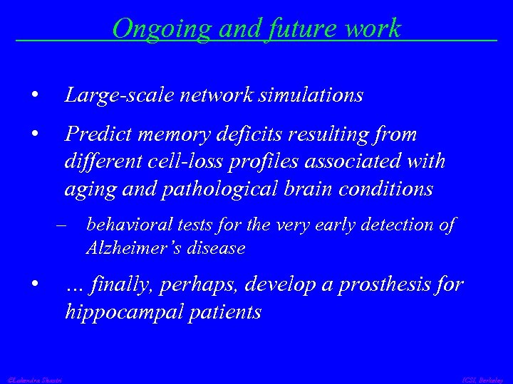 Ongoing and future work • Large-scale network simulations • Predict memory deficits resulting from