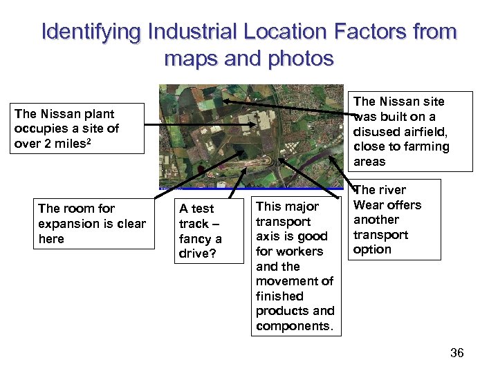 Identifying Industrial Location Factors from maps and photos The Nissan site was built on