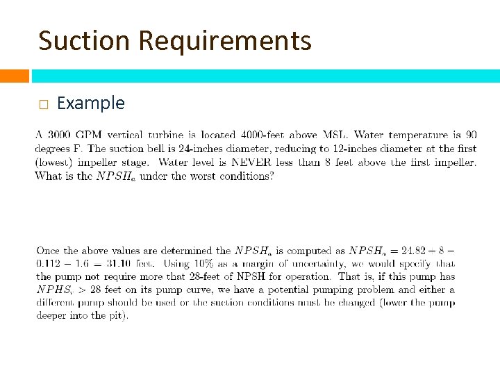 Suction Requirements Example 