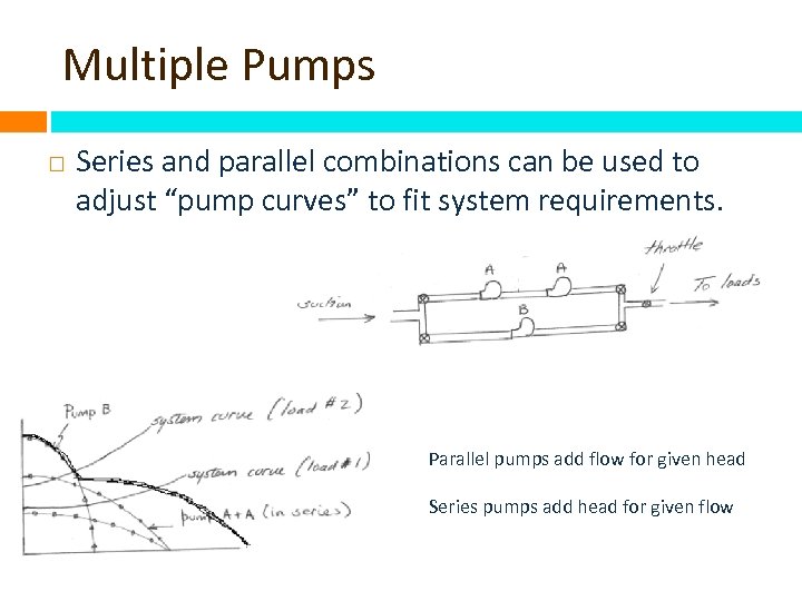 Multiple Pumps Series and parallel combinations can be used to adjust “pump curves” to